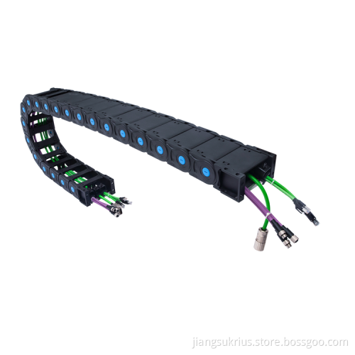 Durable plastic cable carrier fully enclosed